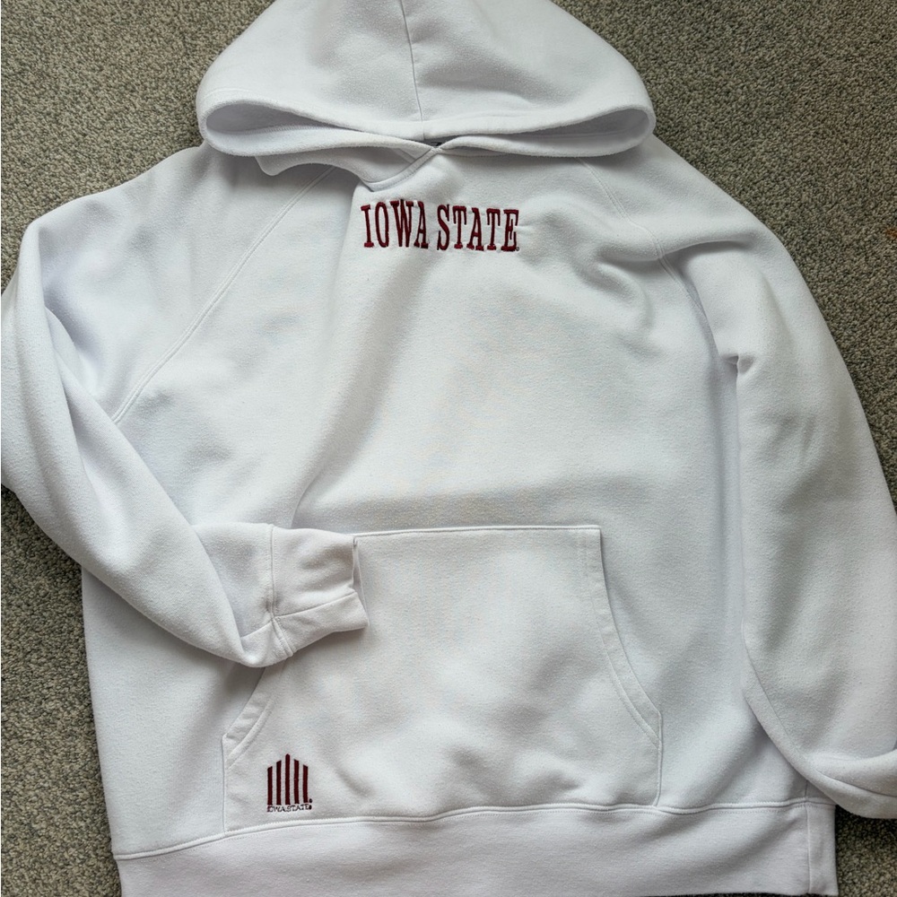 Iowa State White Hoodie with Maroon Embroidery
